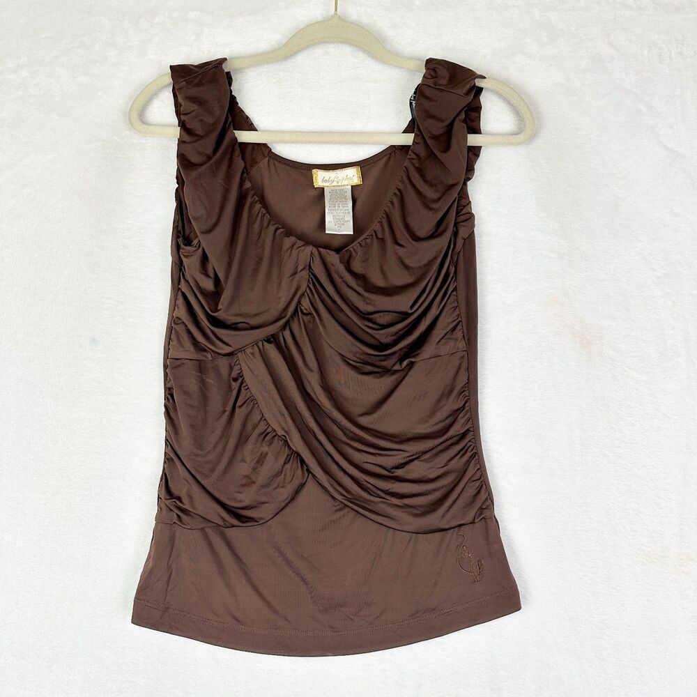 Baby Phat Vintage Y2K Ruched Tank Top Size Large Brown Milkmaid Babydoll Jersey
